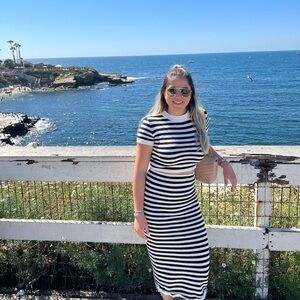 Striped Knit Two-Piece Dress - Black & White